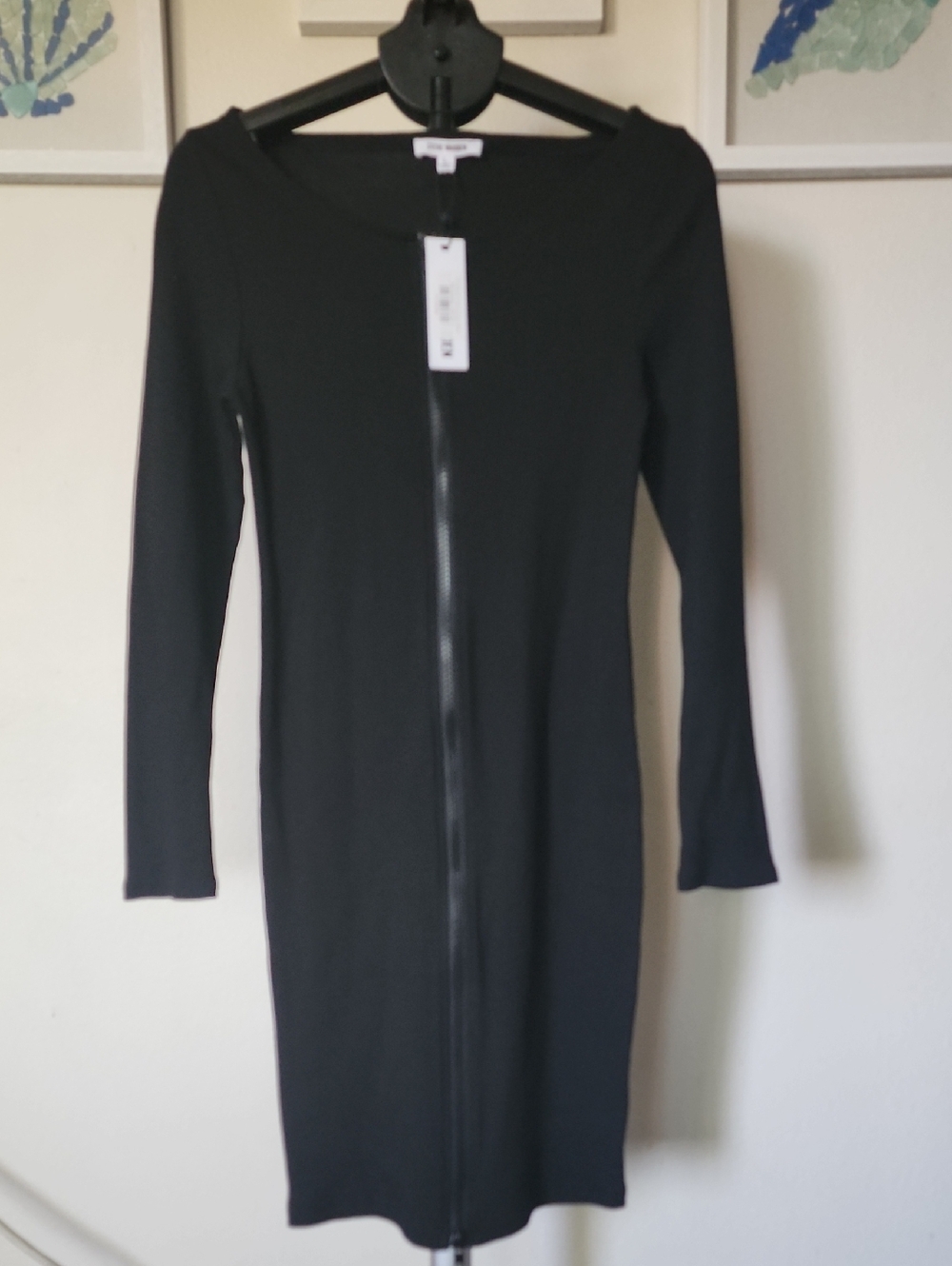 Steve Madden Black Long-Sleeve Zip-Front Bodycon Dress